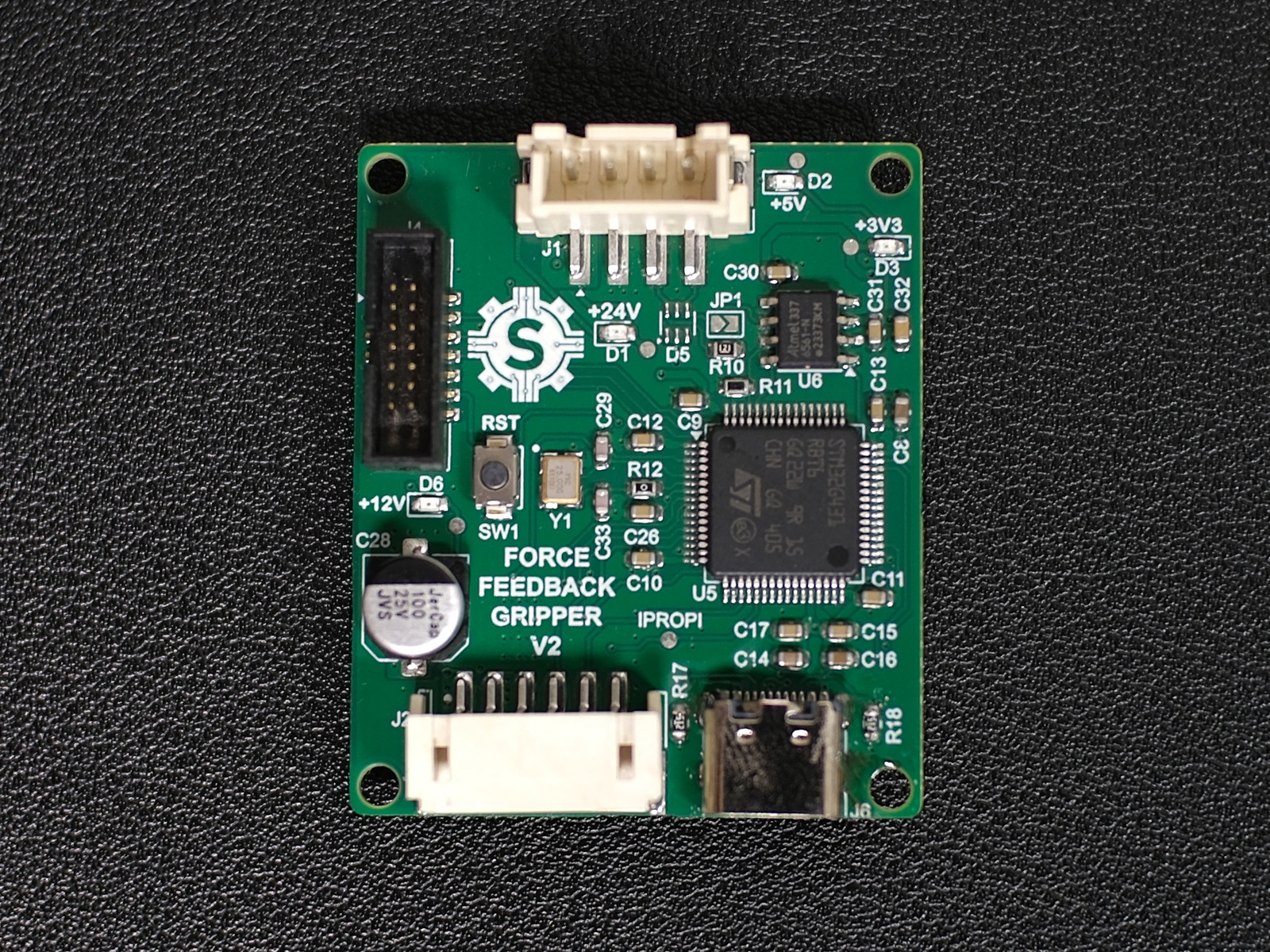 Top side of the force-controlled gripper's controller board