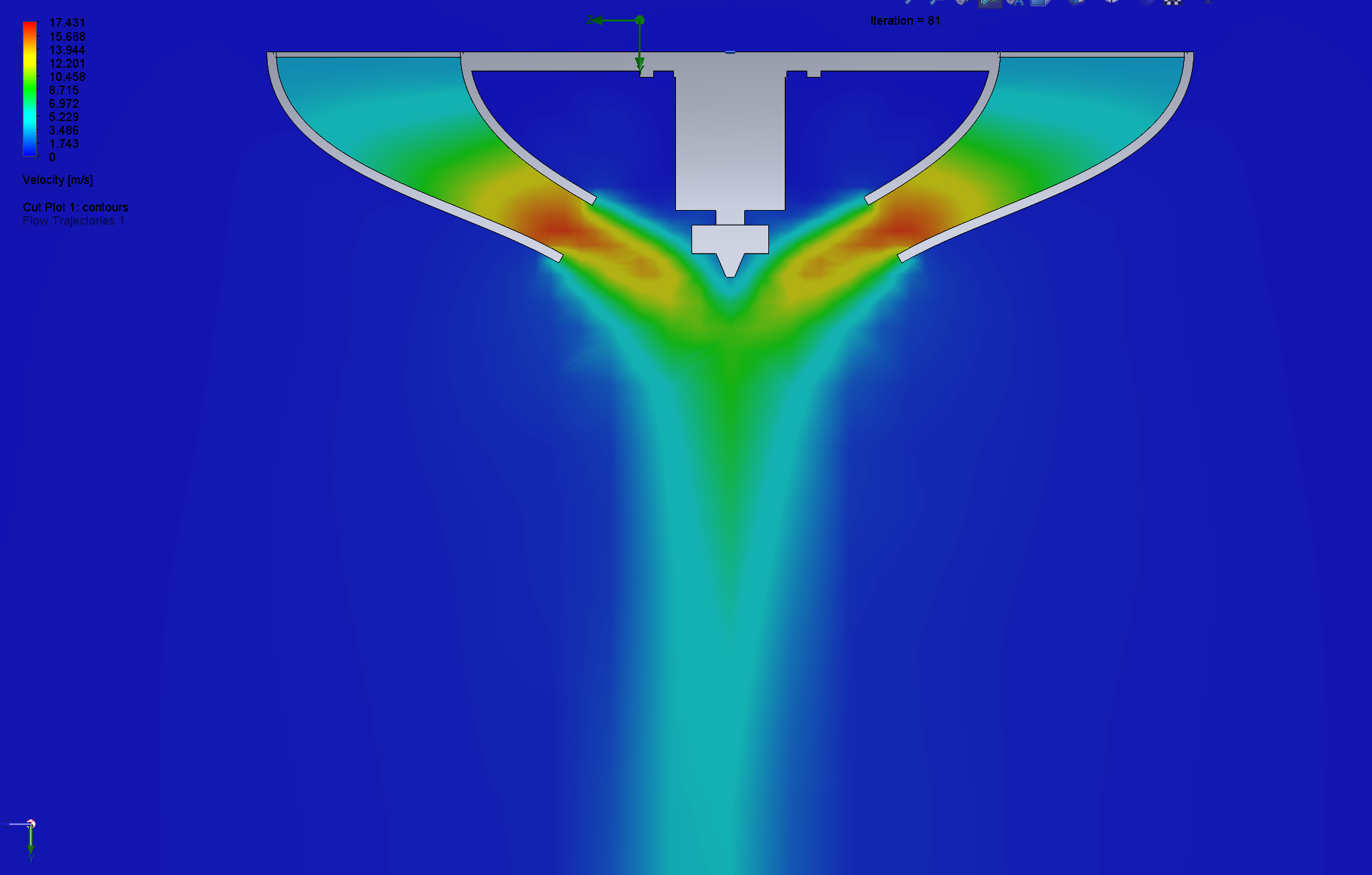CFD velocity plot of the final duct design