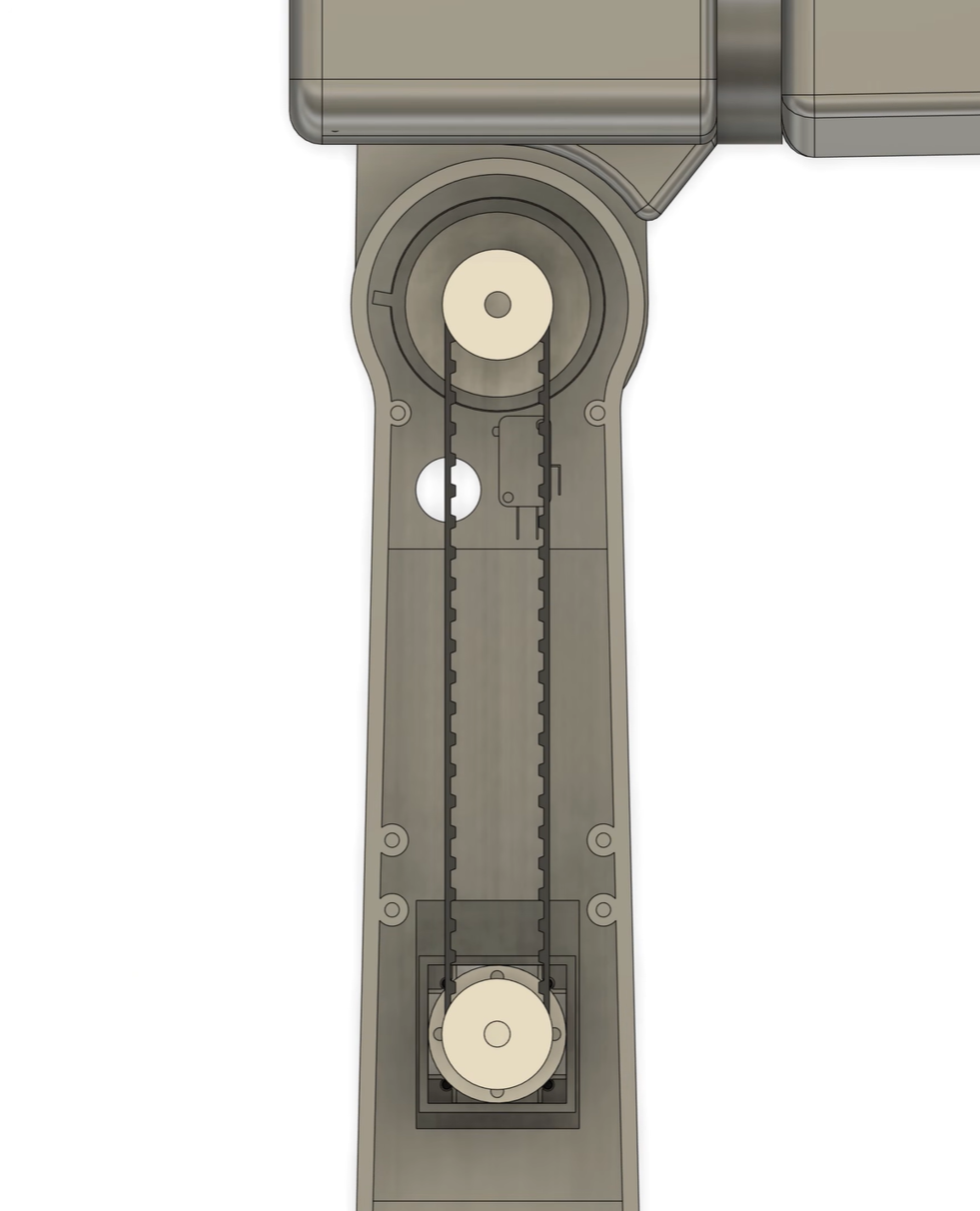 Section of the upper arm CAD showing the long J3 timing belt