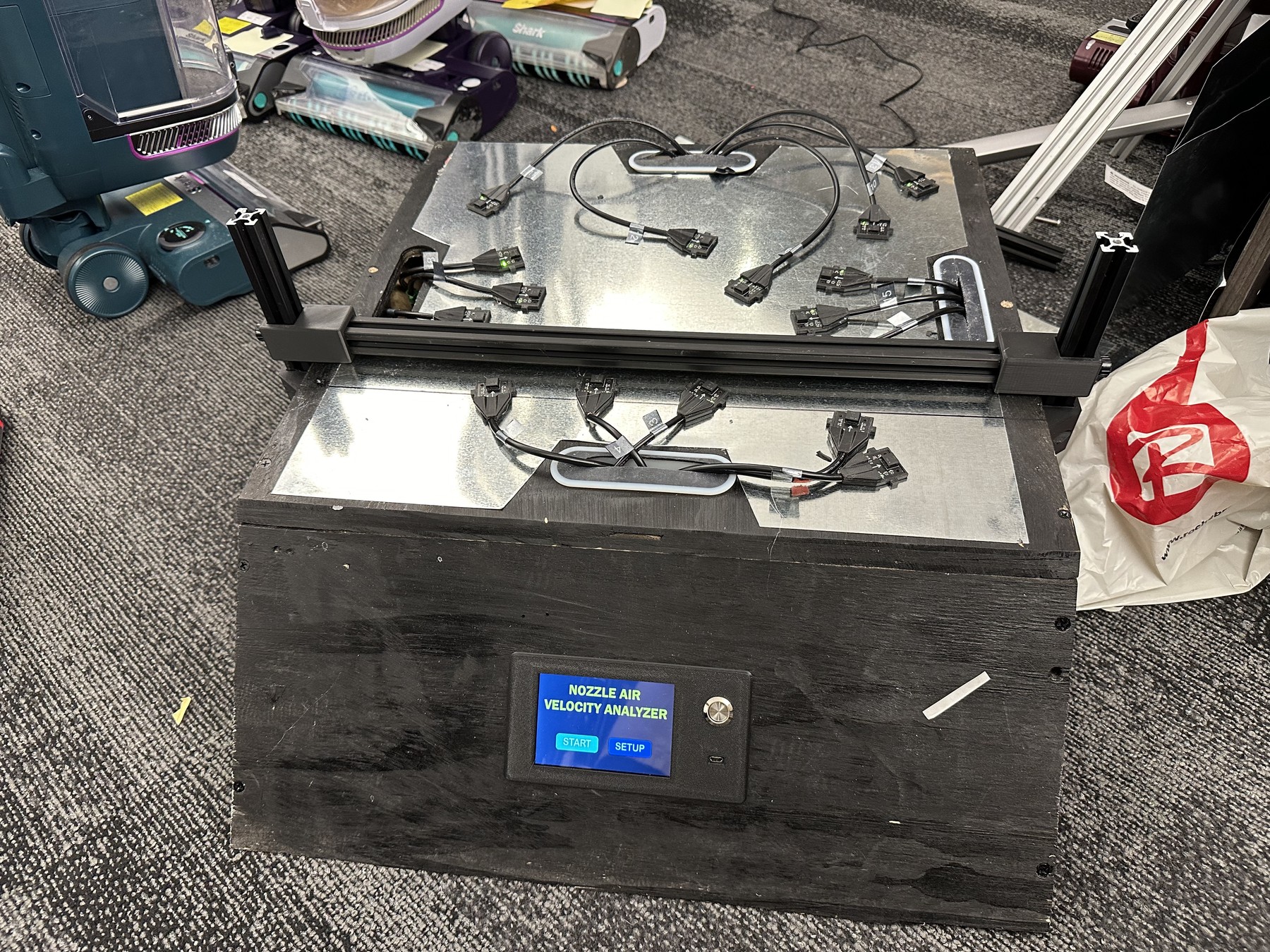 The finished Nozzle Air Velocity Analyzer, with its sensor plate and touchscreen