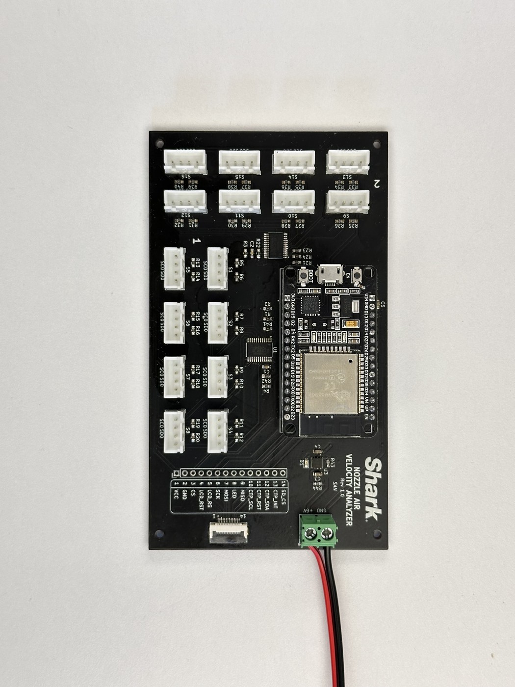 The ESP32 main board with 16 sensor connectors